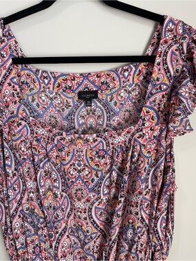Talbots Pink Paisley Square Neck Short Sleeve Dress